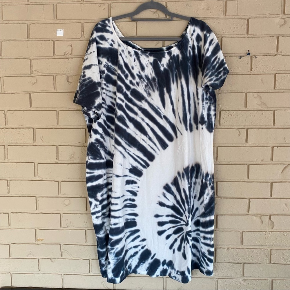 Torrid Tie Dye Off Shoulder T Shirt Dress Size 3 French Terry Navy/White Hippie - Picture 2 of 8